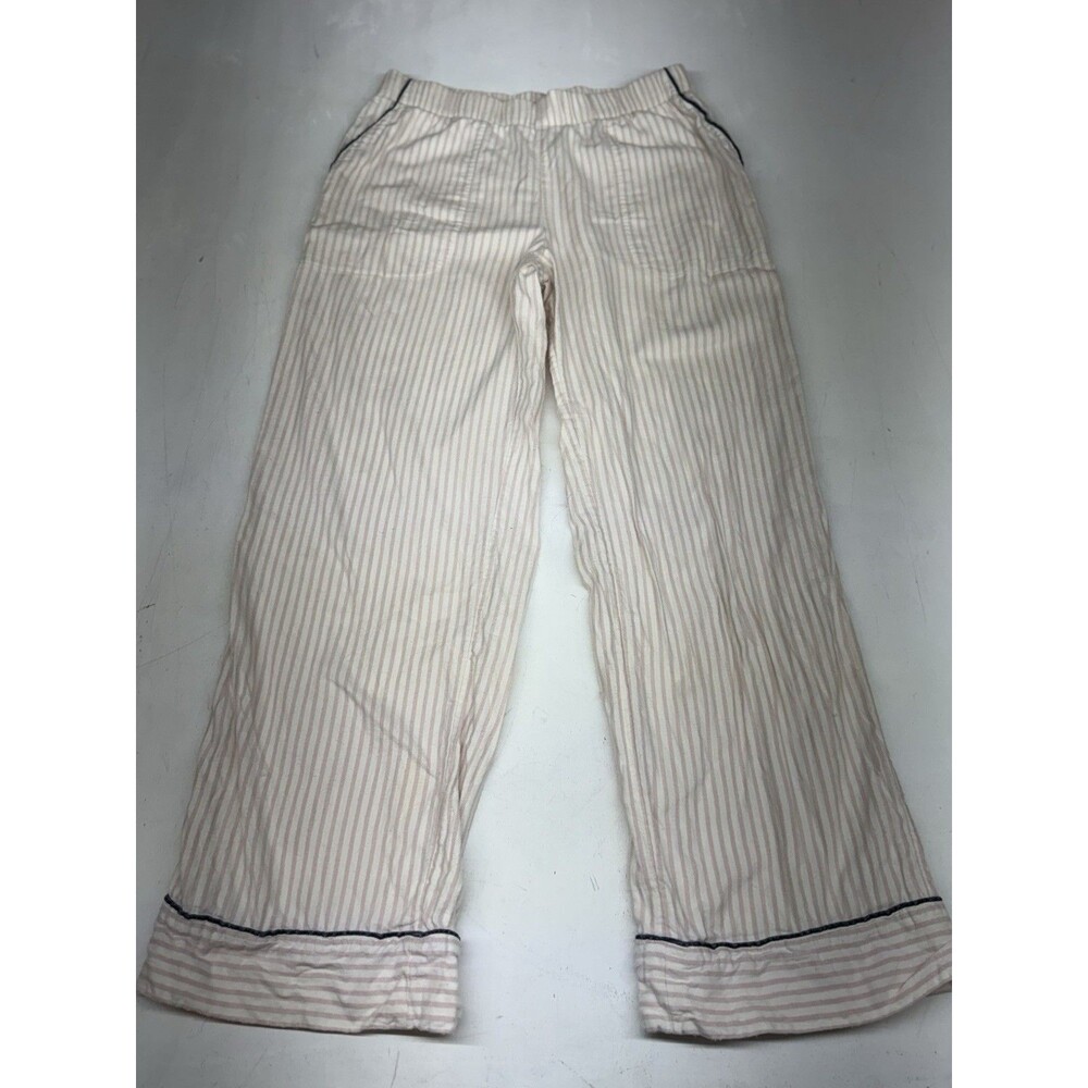 Soma Pajama Sleep Pants Women’s Small White Pink Striped Stretch Lounge READ